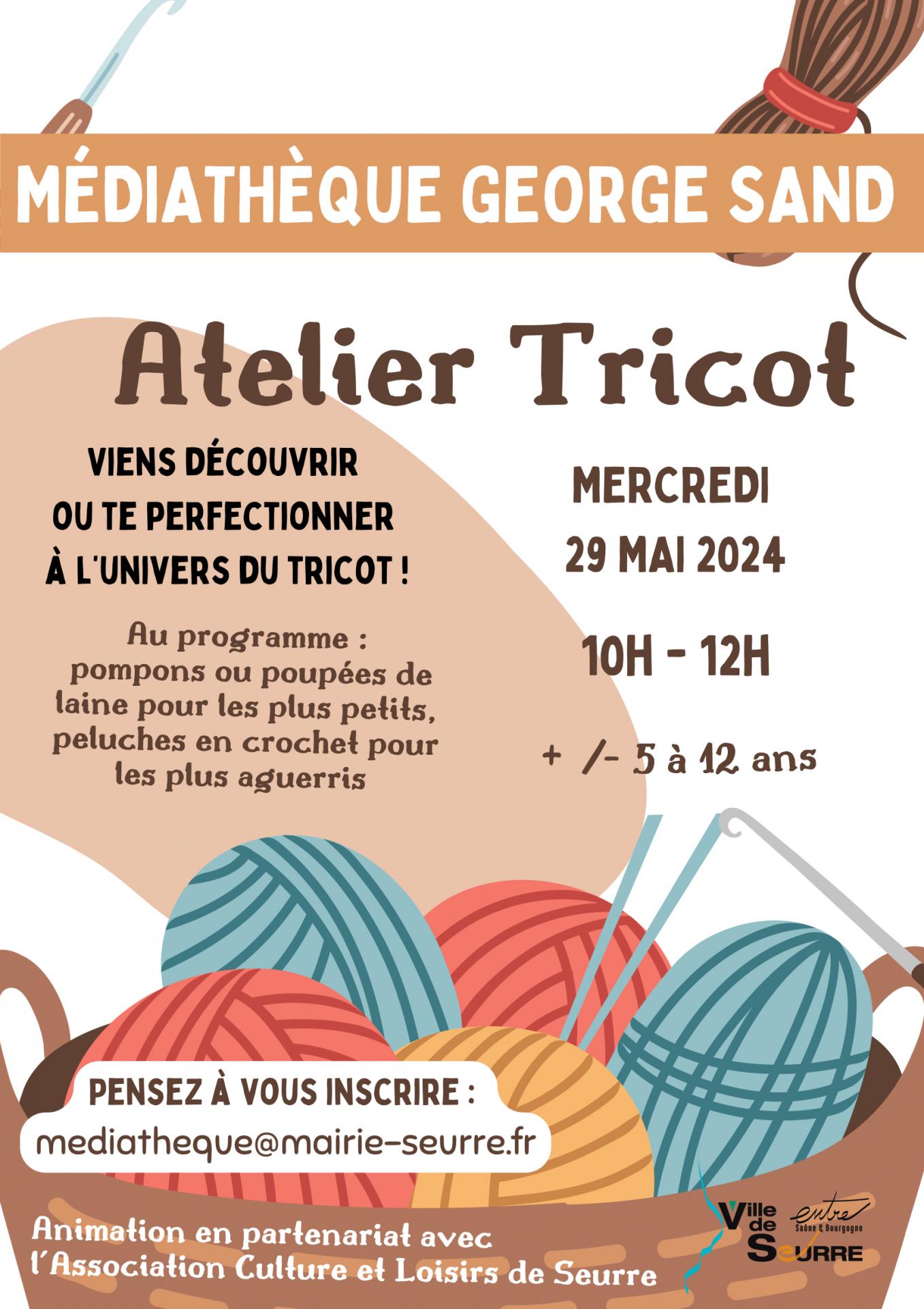 Atelier tricot à la médiathèque George Sand