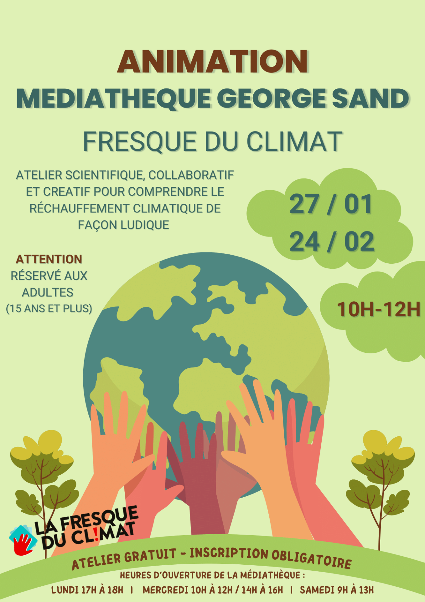 Fresque du climat ateliers collaboratifs à la médiatheque G.Sand