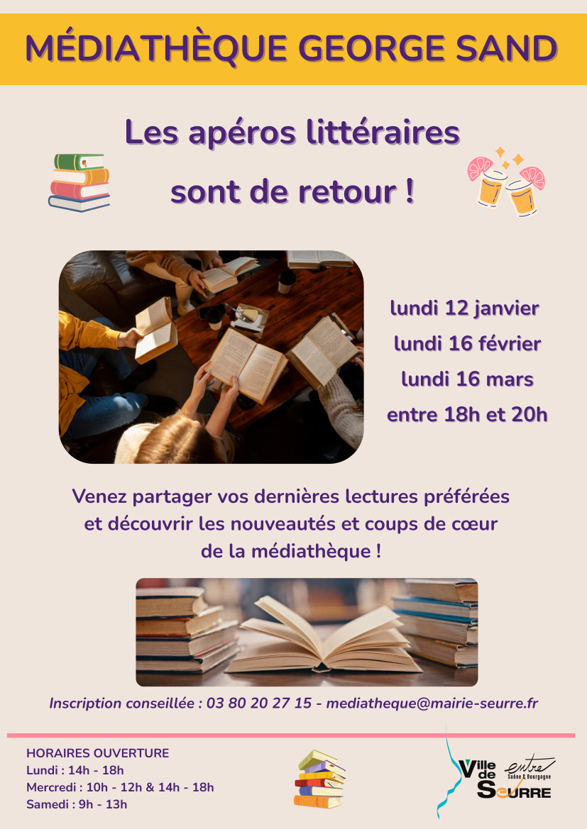 Médiathèque George Sand à Seurre - apéro littéraire un lundi par mois